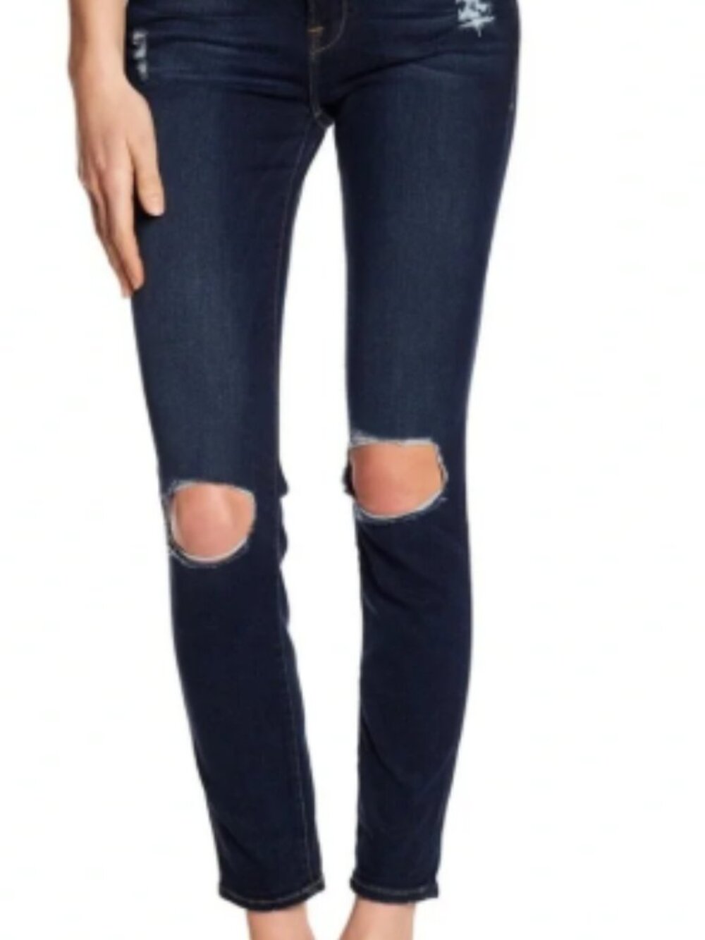 FRAME Le High Skinny Jeans Marlowe Dark Wash Distressed Knee Size 26 Stretch
